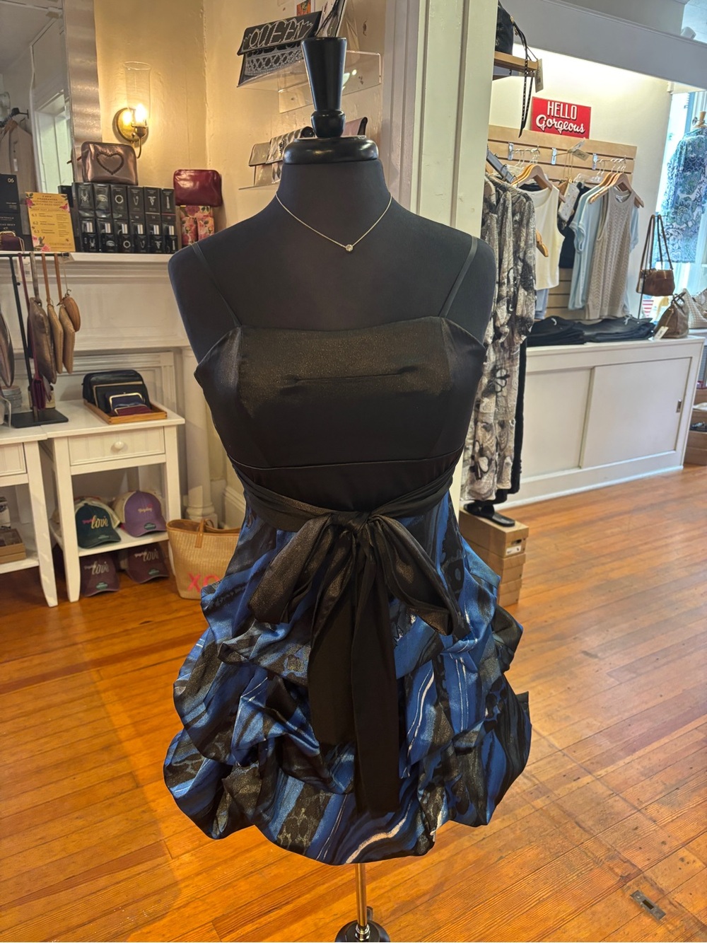 Deb Black Bodice Mini Dress with Blue Ruffled Skirt